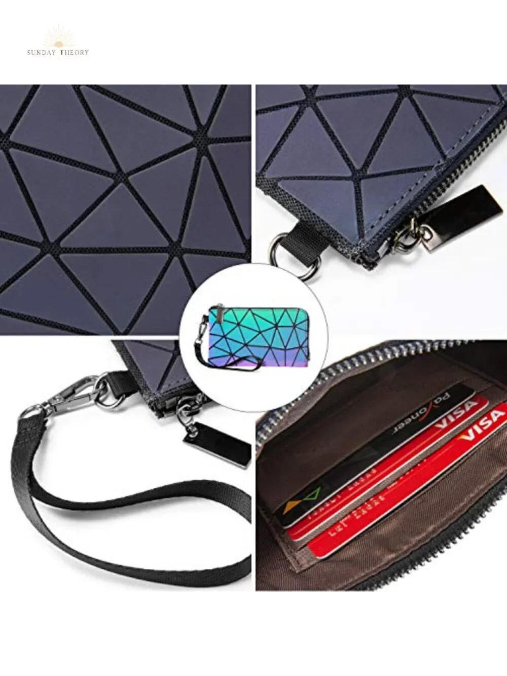Geometric Reflective Crossbody Bag Set with Backpack and Wallet, Holographic